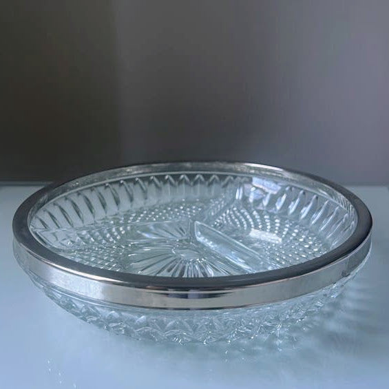 Silver Rim Lead Crystal Divided Serving Dish