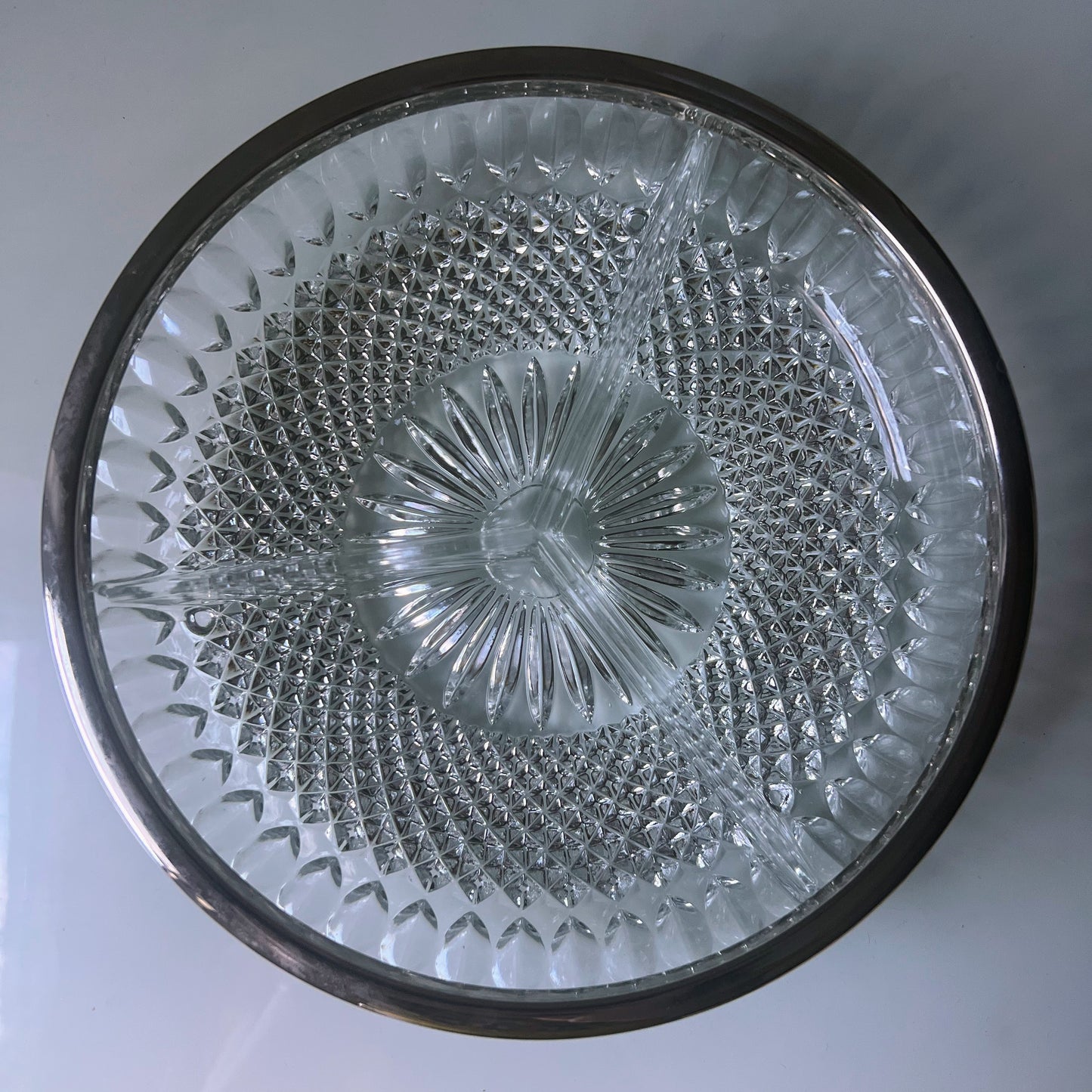 Silver Rim Lead Crystal Divided Serving Dish